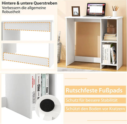 Kleiner Schreibtisch, Computer tisch mit 2 Fächern, PC-Tisch, Büro tisch für kleine Räume, weiß, 80x40x74 cm