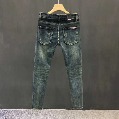 Y2k  Men Fashion Stylish Brand Denim Pants High Quality Designer Slim Fit All-match Trousers Casual Stretch Pencil Cropped Jeans.