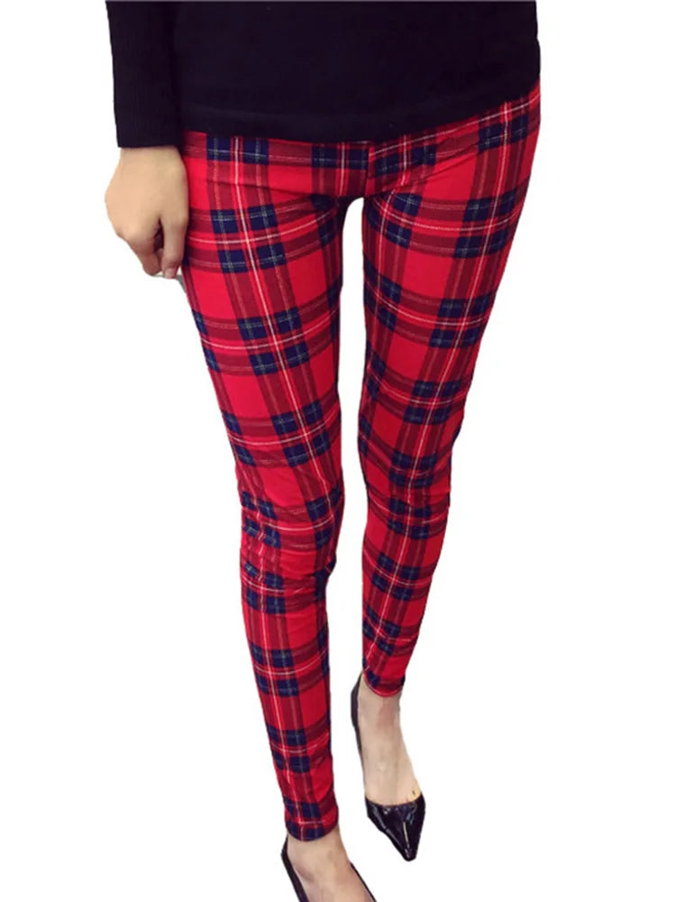 CUHAKCI Mode Plaid Druck Leggings Frauen Sexy Fitness Leggins Grid Floral Streifen Hosen Hohe Taille Bleistift Hosen.