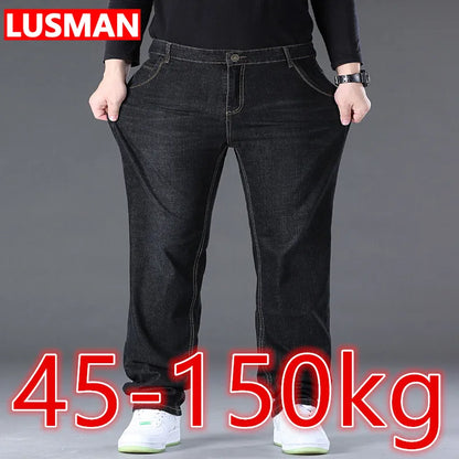 Herren-Jeanshose, große Größe 50, hochelastischer Denim-Stoff, große Hose für 45–150 kg, Jeans, Hombre, weites Bein, Pantalon Homme.