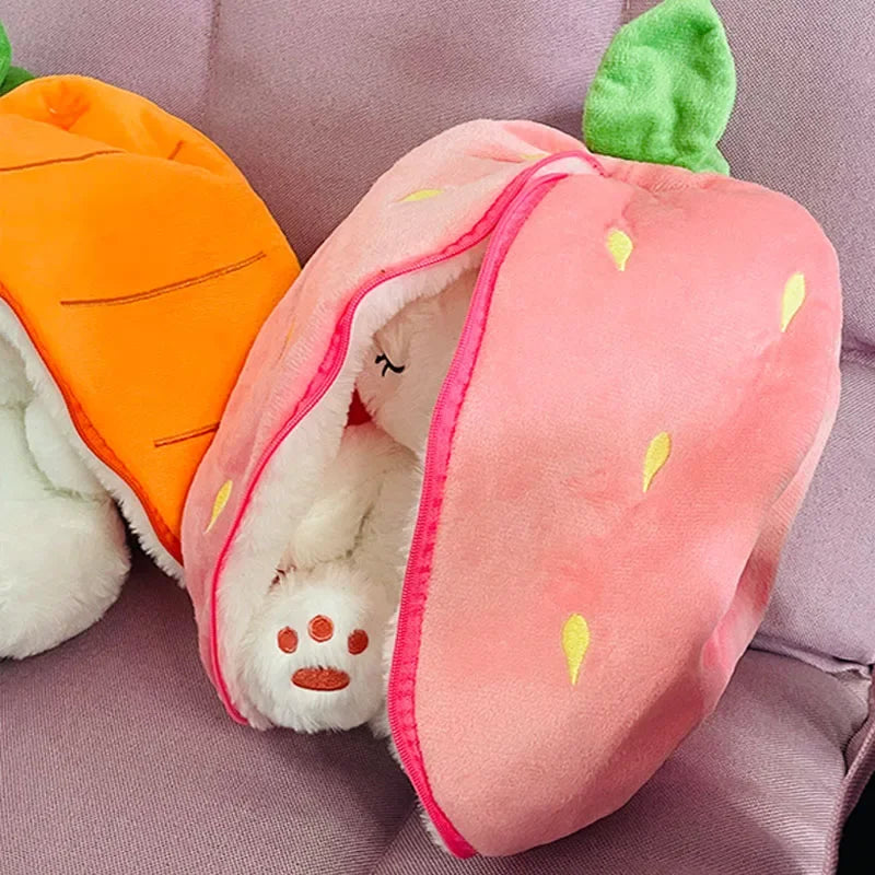 30cm Sleeping Light Doll Kid Birthday Gift Baby Music Strawberry Carrot Rabbit Plush Toys Stuffed Creative Into Bunny Transform.