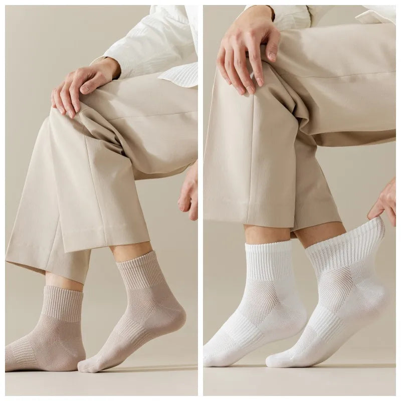 5/10 Pair Men's  Cotton Socks High Quality Breathable Mesh Socks Durable Solid Color Casual Socks Fashion Dress Socks Man.