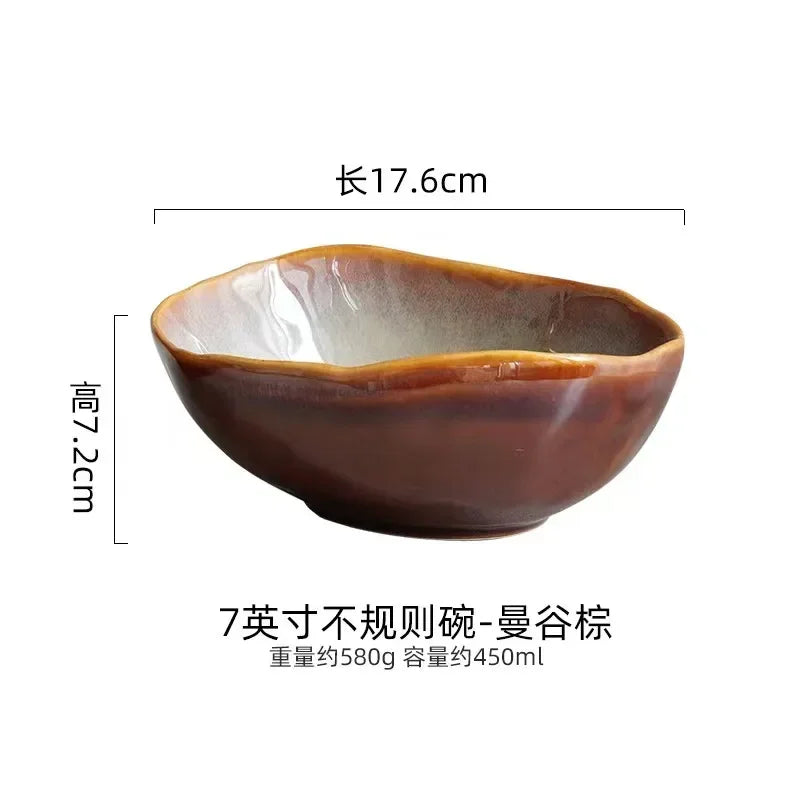 Irregula Ceramic Beef Plate Rice Noodles Soup Bowl Breakfast Bread And Beef Egg Plate