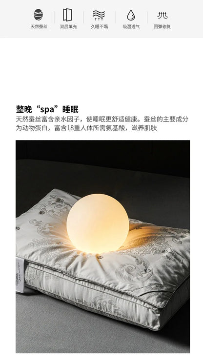 Pure Cotton Satin Jacquard Silk Pillows 48*74cm Mulberry silk Filling Anti Mite Soft Fluffy Hotel Sleeping Bedding Pillows.