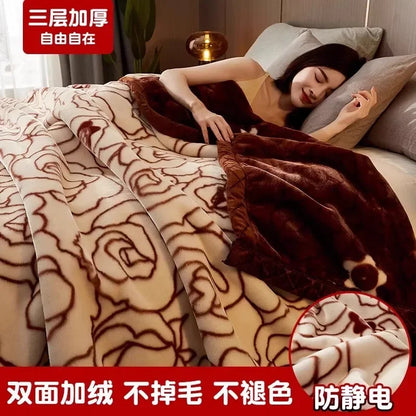 Printing Blanket Quilt Winter Keep Warm Double-deck Thickening Soft Comfortable Multiple Specifications Add Velvet Siesta Sheet