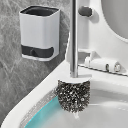 WORTHBUY Wandmontierte Toilettenbürste aus Kunststoff mit langem Griff und Halter, stanzfreie WC-Toilettenreinigungsbürste, Badezimmerzubehör