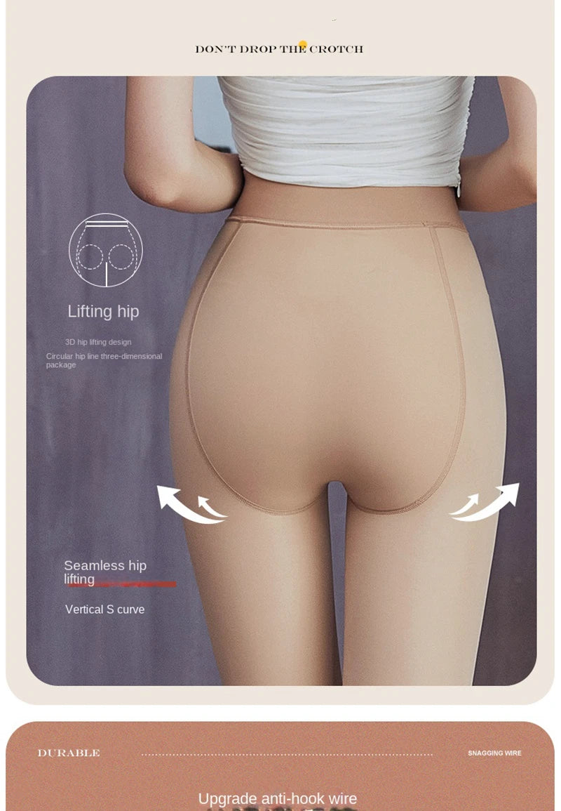 Winter Thermal Pantyhose Women Thicken Stockings Fake Translucent Pantyhose Fleece Lined Tights High Waist Elastic Wool Socks