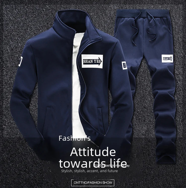 Casual Sports Suit Men's Spring Autumn Korean Style Trendy Running Clothes Sweatshirt Jacket Combinations Men's Wear Clothing.