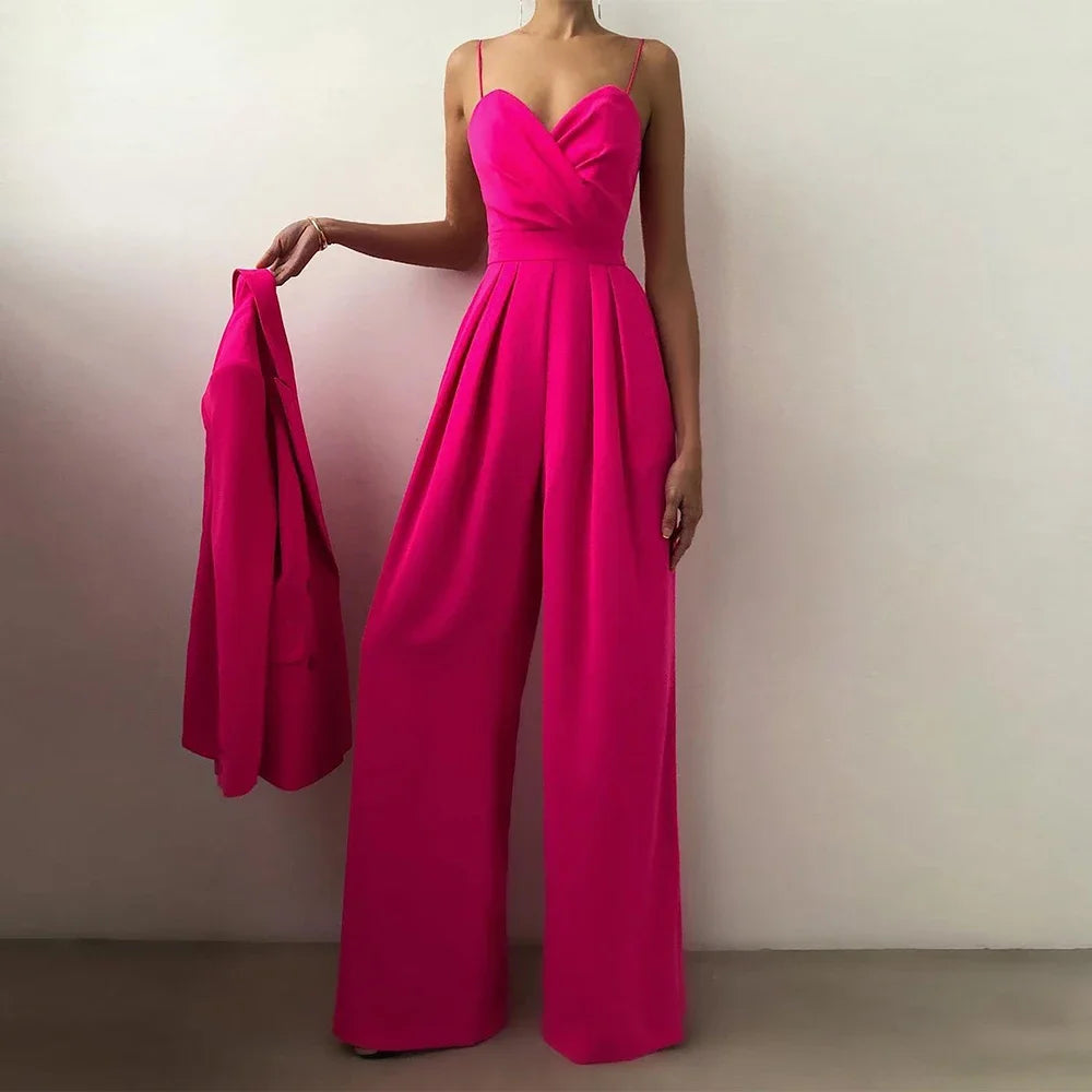 CPSYMYM  Jumpsuits Summer Skinny Fit Chic Folds Sleeveless Sweetheart Neck Full Length Wide Leg Casual Jumpsuits For Women.