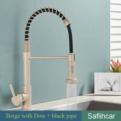 Brushed Gold Kitchen Sink Faucet Spring Pull-down Hot Cold Mixer Faucet Deck Installation Faucet