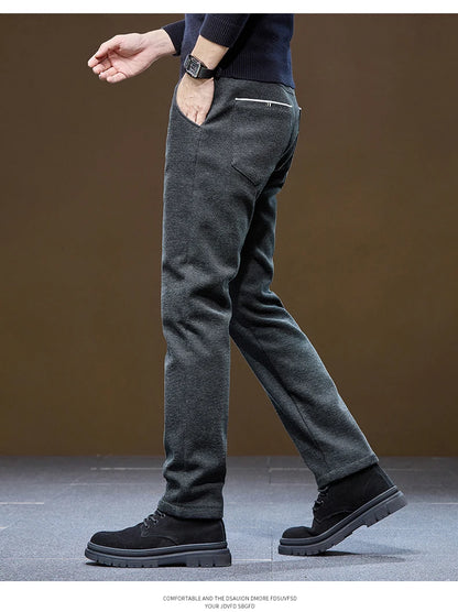 Men's Winter Velvet Casual Pants Thickened Warm Slim Fit Comfortable Solid Color Trousers Korean Fleece  Fashion Outdoor Jogging.