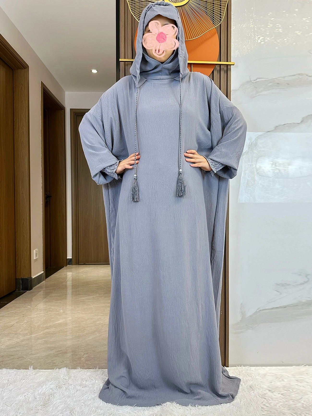 Women Cotton Abayas Muslim Ramadan Prayer Clothing With Hooded Jalaba Solid Casual Batwing Sleeve Arab Oriental Robe Eid Djellab.