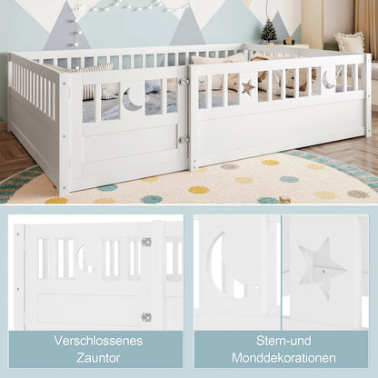 Panelbett 140 x 190 cm großes Kinderbett mit Gitter, Stern- und Monddekoration, ohne Gitter (ohne Matratze), minimalistischer Stil