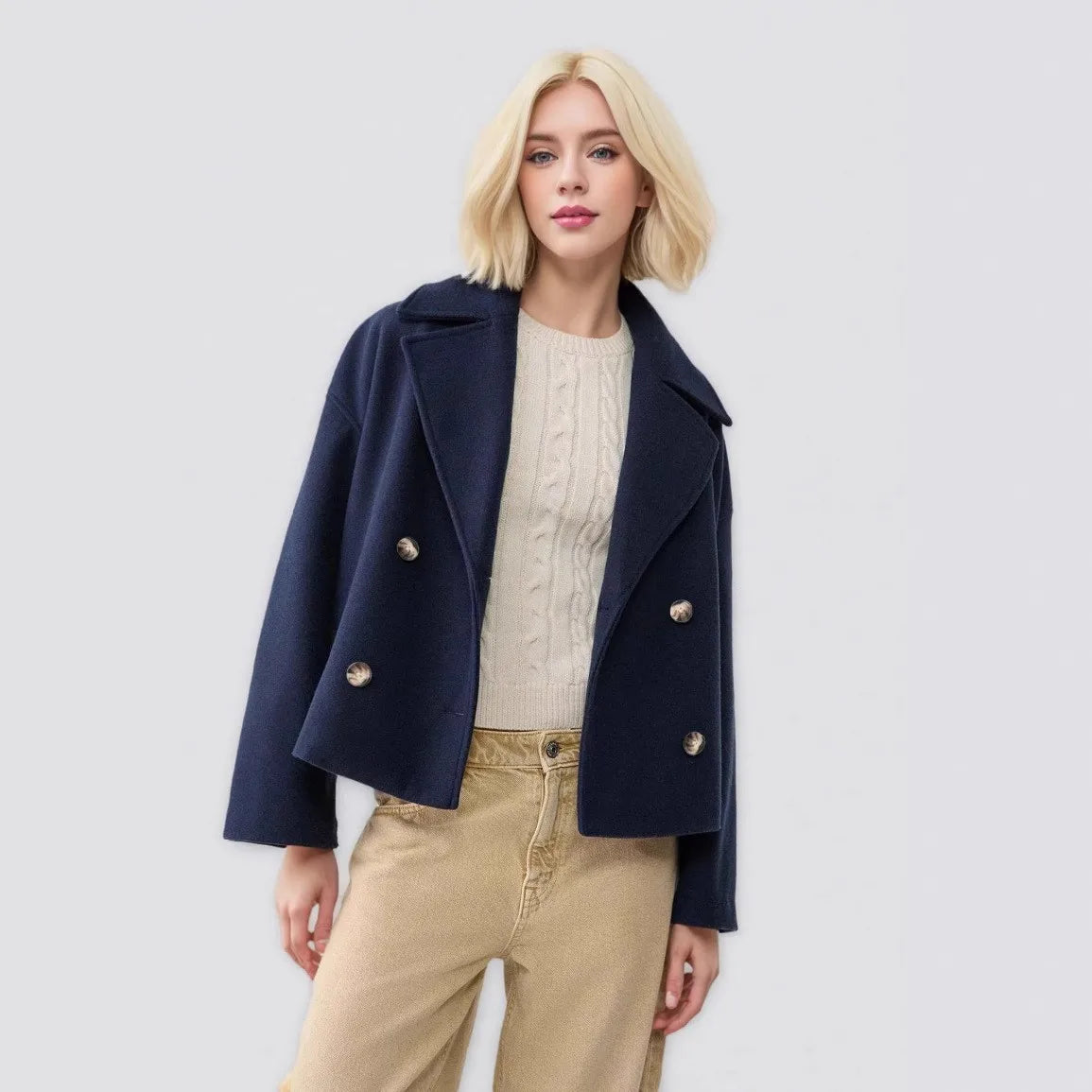 Herbst Winter Mäntel Frauen Casual Zweireiher Drehen Unten Kragen Weiblichen Kurzen Jacken Chic Dame Lose Oberbekleidung.