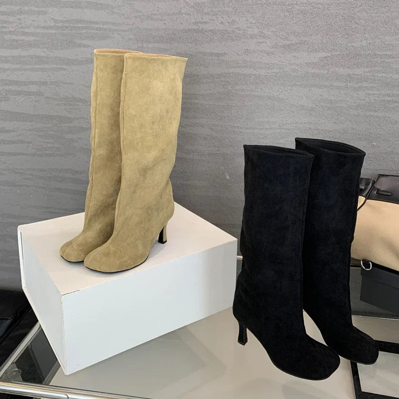 Eilyken Concise Round Toe Women Knee-High Boots Punk Style Thin High Heels Shoes Autumn Winter Female Long Booties.