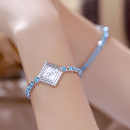 Luxury Women's Watch Square Dial Blue Rhinestones Bracelet Waterproof Fashion Elegant Wristwatch for Women Daily Wear Gifts.