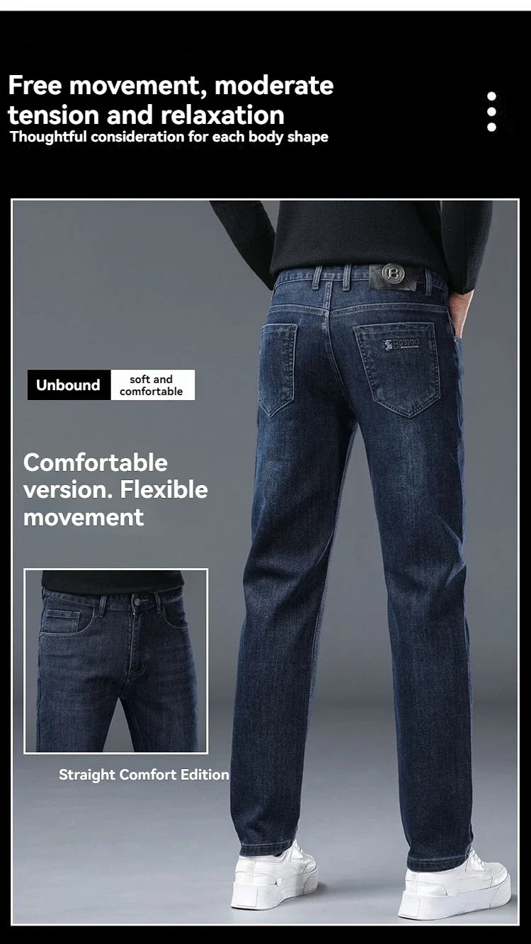 2025 New Stretch Jeans Men's Regular Classic Business Slim Trousers Black Blue Straight Male Y2K Brand Clothing Pants Size 29-40.