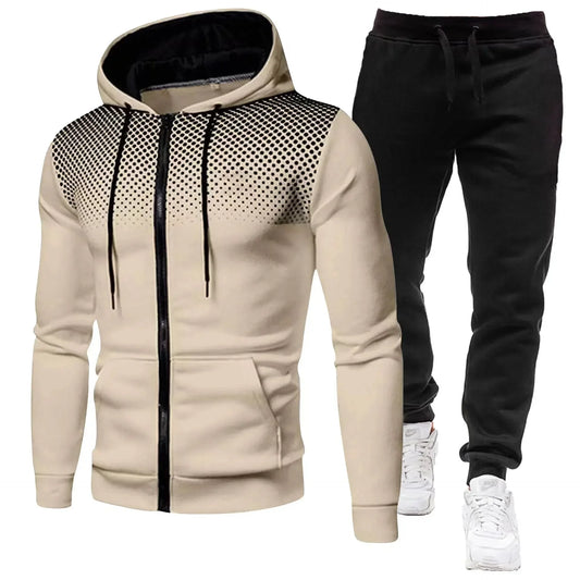 Mode Druck Trainingsanzug für Männer Zipper Mit Kapuze Sweatshirt und Jogginghose Zwei Stücke Anzüge Männlich Casual Fitness Jogging Sport Sets.