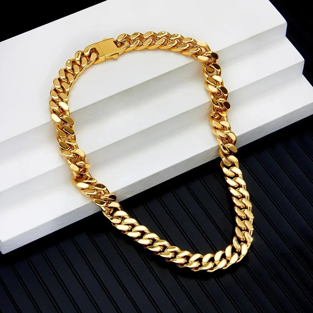 316 Stainless Steel Plated 18k Gold Fashion Crypto Cuban Chain Miami Rap Hip Hop Men's Bracelet Accessory.