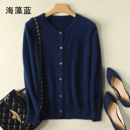 Women Cardigan Large Size Warm Pure Mink Cashmere Sweaters O-neck Loose Coat Female Sweater Ladies' Jacket Solid Knit Cardigans
