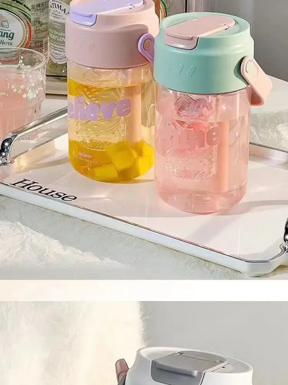 High Aesthetic Large Capacity Portable Sports Straw Cup for Girls Summer New Tea Separator Student Cup Water Bottle Gift.