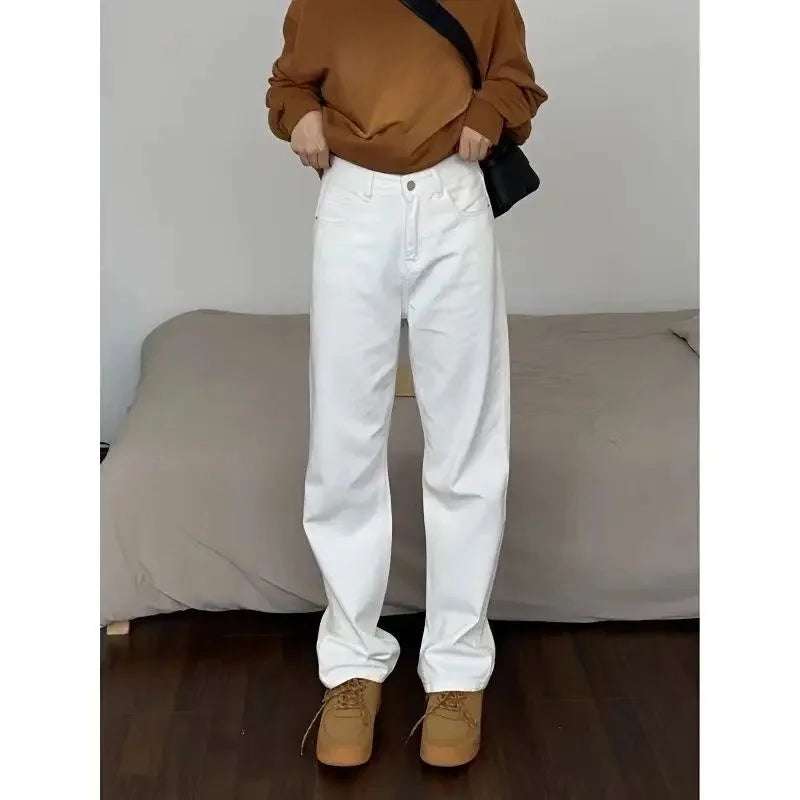 High Waist Straight Leg Jeans Women's Spring New Slim Fit Spring Autumn Narrow Version Smoking Pipe Pants.