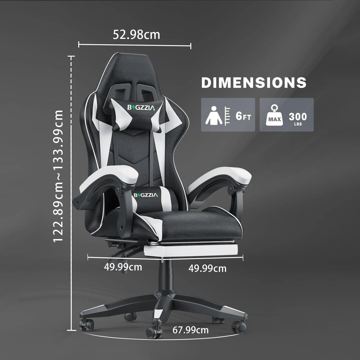 Gaming-Stuhl mit Fußstütze, ergonomischer Gaming-Stuhl mit Lendenkissen, Kopfstütze, Gaming-Stuhl, höhenverstellbarer Computerstuhl