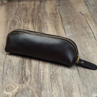 Vintage Leather Pencil Bag Simple Stationery Hoder Pen Case Storage Bag Zipper Pencil Pouch Glasses Box School Supplies.
