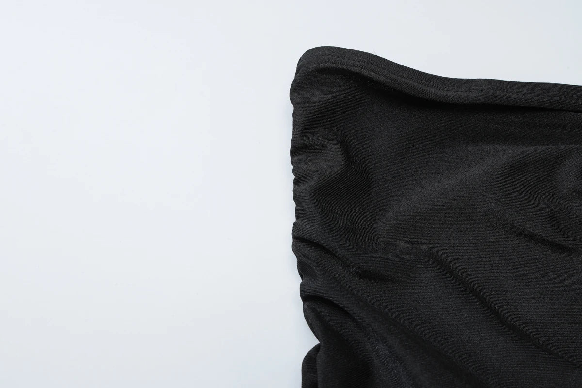 Dulzura ärmelloses, trägerloses, plissiertes Maxikleid mit Knopf, sexy, elegantes langes Kleid für Damen, Party, Club, Büro, Frühling und Sommer.