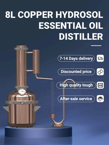 HOOLOO 8L Copper Distiller Essential Oil Hydrosol Still Home Distiller Direct Fire Hea Equipment DIY from Herbs Plants & Flowers.