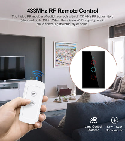 Tuya WiFi US Smart Lichtschalter Wand-Touch-Schalter Neutralleiter/Kein Neutralleiter erforderlich 120-Typ Funktioniert mit Alexa, Google Home.
