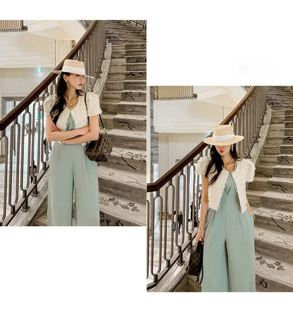 H Han Queen Summer Elegant Business Jumpsuits Women Simple Wide Leg Long Playsuits Korean Sleeveless Casual Rompers Office Lady.