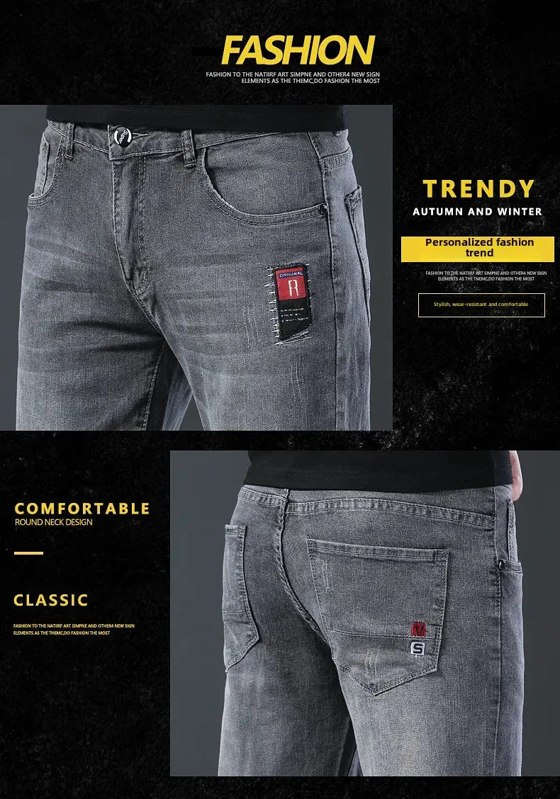 Frühling Herbst Xintang Denim Jeans Herren Slim Fit Casual Trendy Modische Alltagskleidung Blau Gerade Bein Hosen Elastische Taille