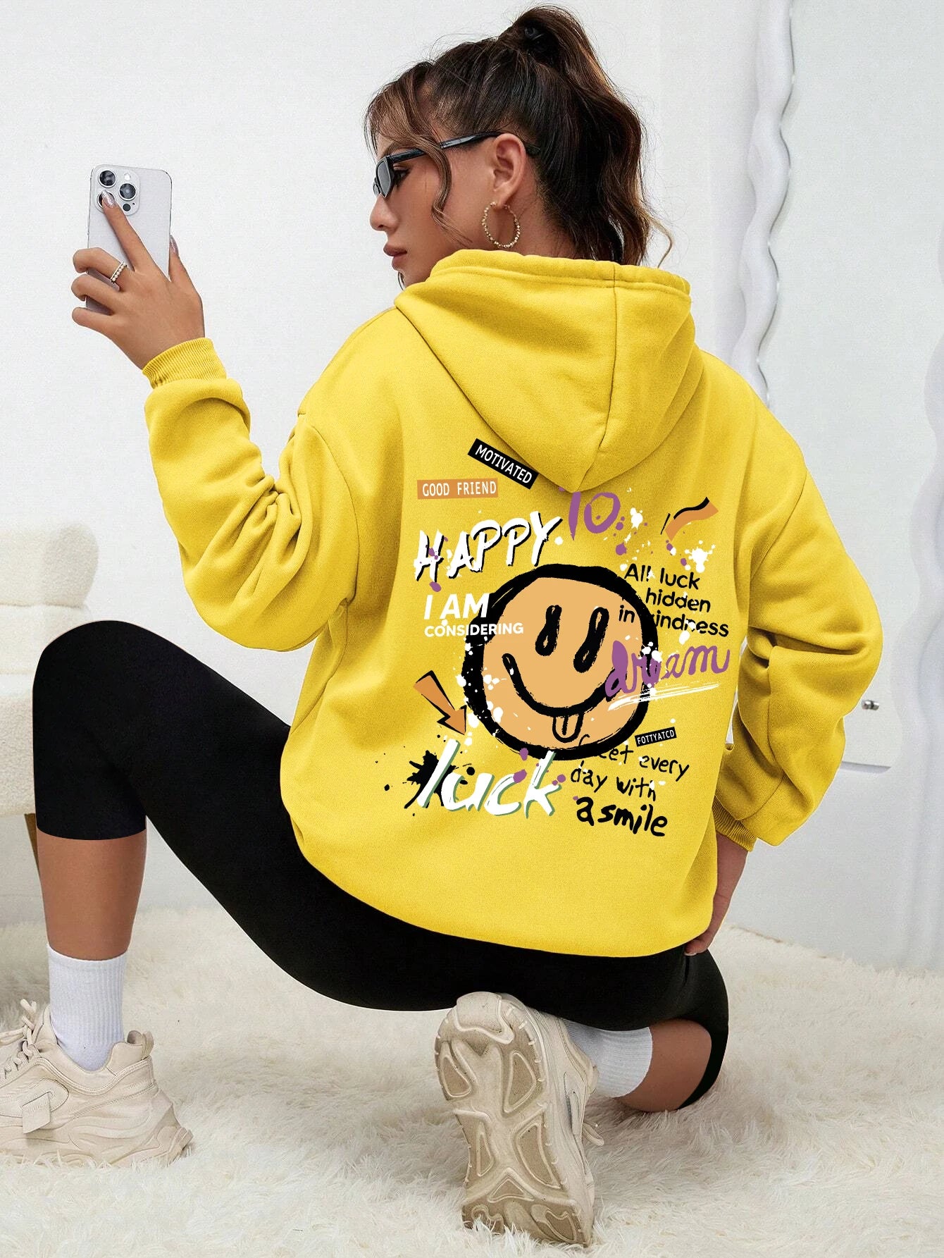 Interesting Graffiti Printing Women Hoodie Fashion Street Hoody Casual Versatile Sweatshirt Autumn Fleece S-Xxl Female Clothing.