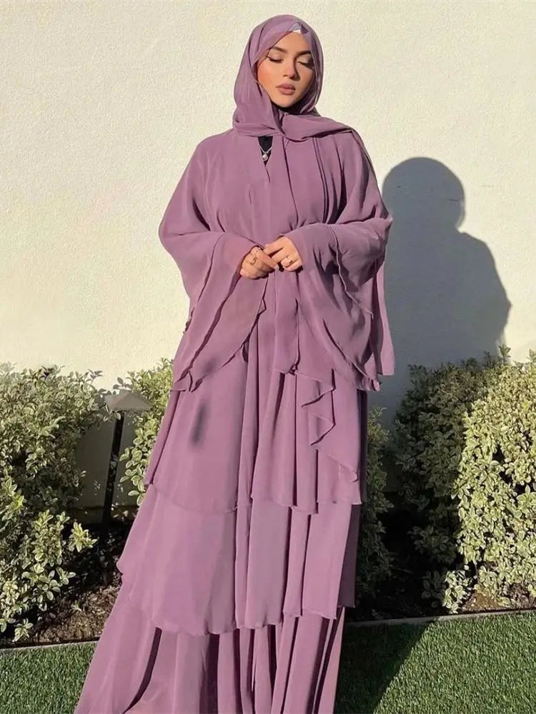 Summer Modest Kaftan Hijab Dresses For Women Kids Open Chiffon Khimar Kimono Abaya Dubai Luxury Muslim Sets Islam Kebaya Damen
