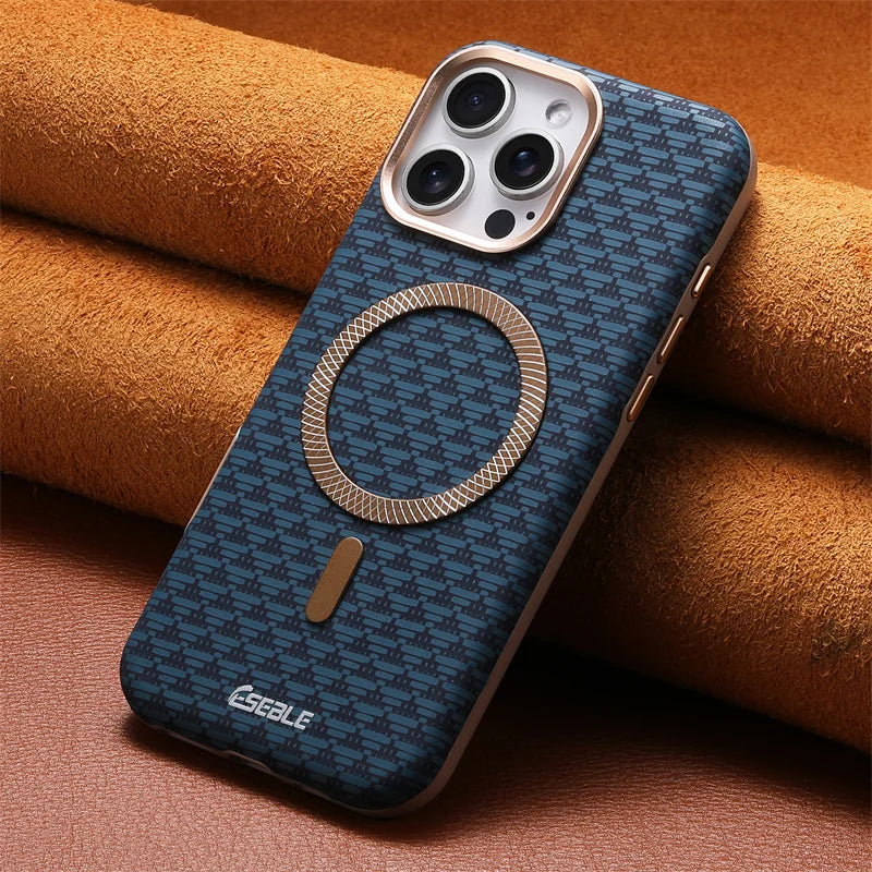 Luxury Leather Carbon Fiber Texture Phone Case For iPhone 13 14 15 16 17 Pro Max For Magsafe Wireless Charging Shockproof Cover.