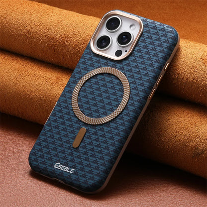 Luxury Leather Carbon Fiber Texture Phone Case For iPhone 13 14 15 16 17 Pro Max For Magsafe Wireless Charging Shockproof Cover.
