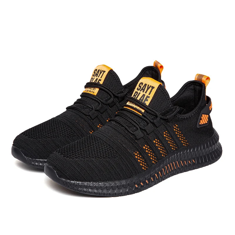 Men's sneakers lace-up flying woven through casual shoes vulcanized lightweight flat comfortable running shoes plus size 48.