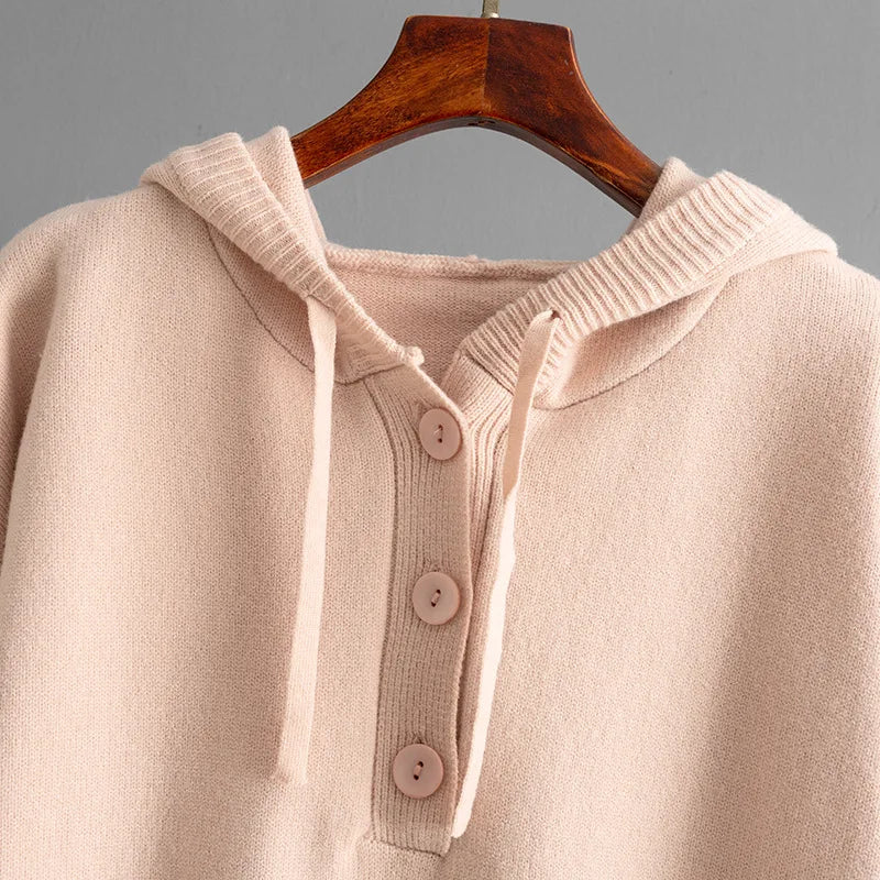 Autumn Winter 2025 New Fashion Women's Solid Color Casual Trendy Loose Knitted 2 Piece Sets Hooded Sweatshirts Wide Leg Trousers.