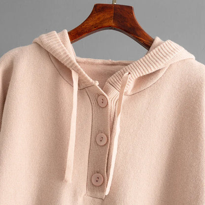 Autumn Winter 2025 New Fashion Women's Solid Color Casual Trendy Loose Knitted 2 Piece Sets Hooded Sweatshirts Wide Leg Trousers.