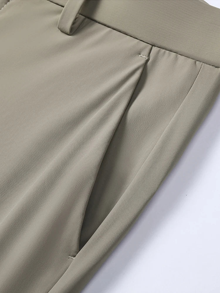 Summer Men's Casual Pants Korean Fashion Light Cool Ice Silk Stretch Golf Pants Slim Fit Suit Pants Male Office Formal Trousers.