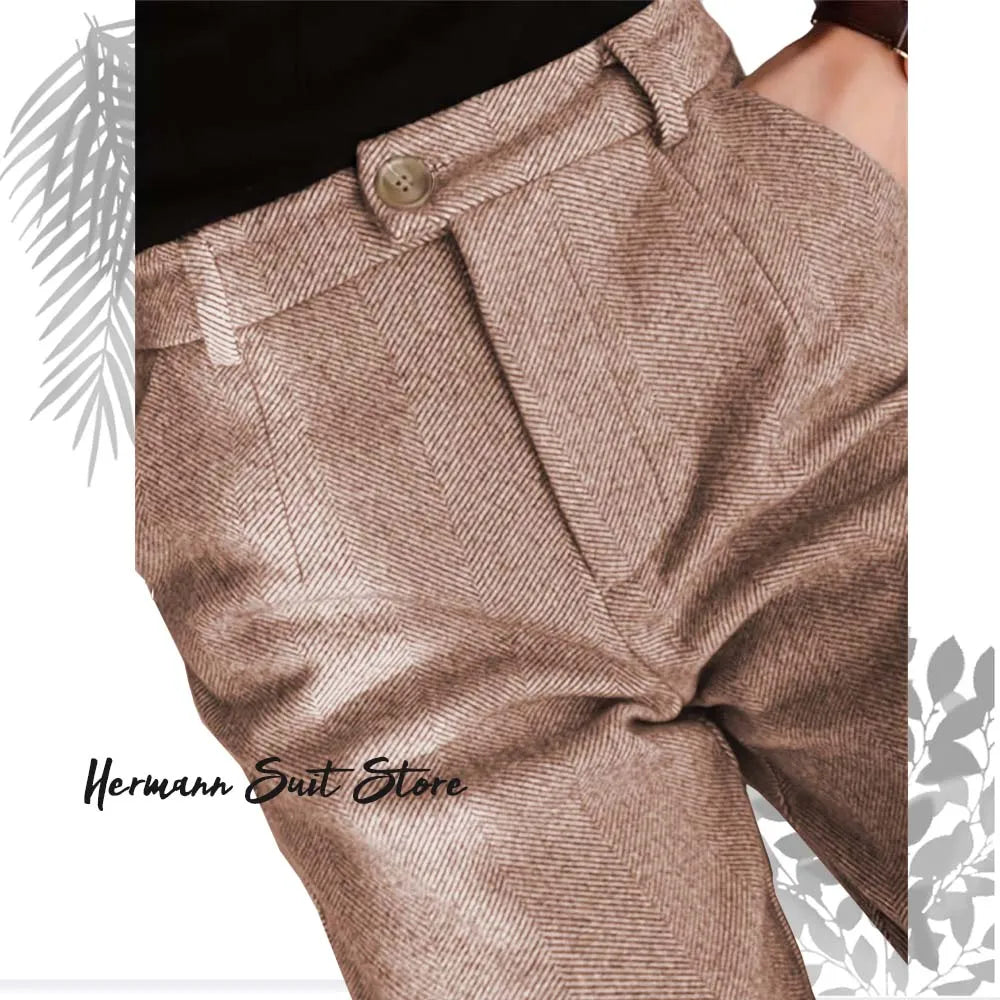 Herringbone Elegant Men's Formal Pants Premium Quality Men's Light Business Formal Pants High-Waisted Straight Leg Trousers.