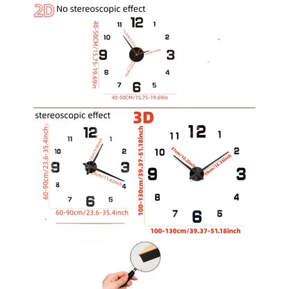 2023 Modernes Design, große Wanduhr, 3D-DIY-Quarzuhren, modische Uhren, Acryl-Spiegelaufkleber, Wohnzimmer, Heimdekoration, Horloge