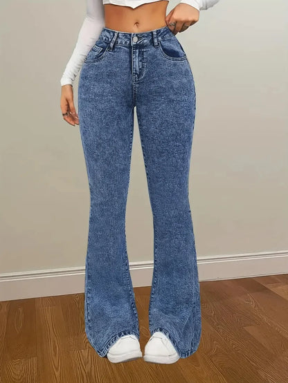 Women's Fashion Slim Fit Casual Micro Flared Jeans High Waist Bootcut Denim Pants Mid Rise Wide Leg Trousers.