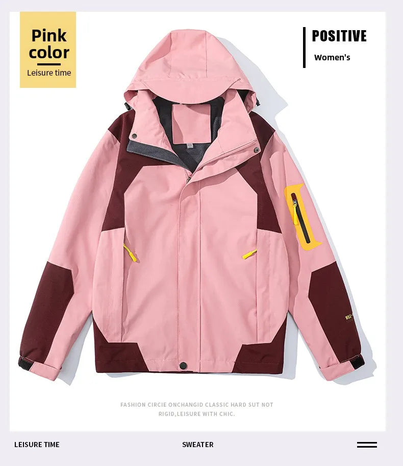 Men's Single-layer Hiking Jacket Patchwork Hooded Hiking Coat Men Color Block Windbreaker Jackets Outdoor Mountaineering Coats