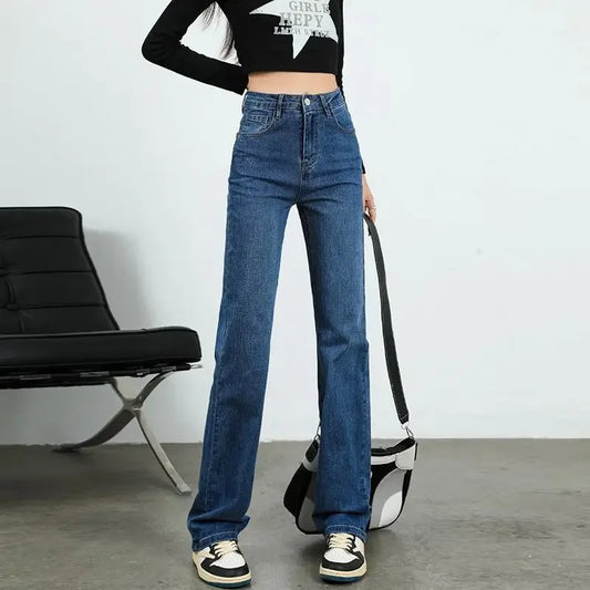 High Waist Elastic Denim Pants Straight Narrow Versatile High Waist Slimming Straight Tube Pants for Spring Autumn New Arrival.