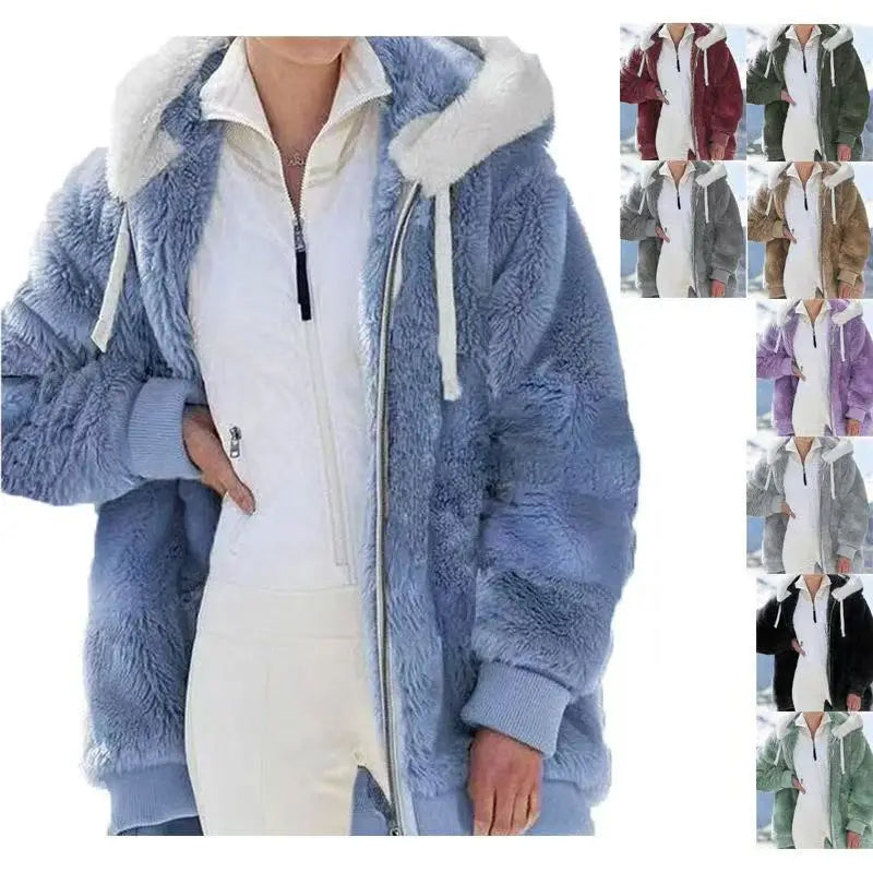 Women Winter Warm Faux Fur Jacket Plush Coat New Casual Hooded Fashion Zipper Soft Fleece Cashmere Jackets Female Thick Clothing.