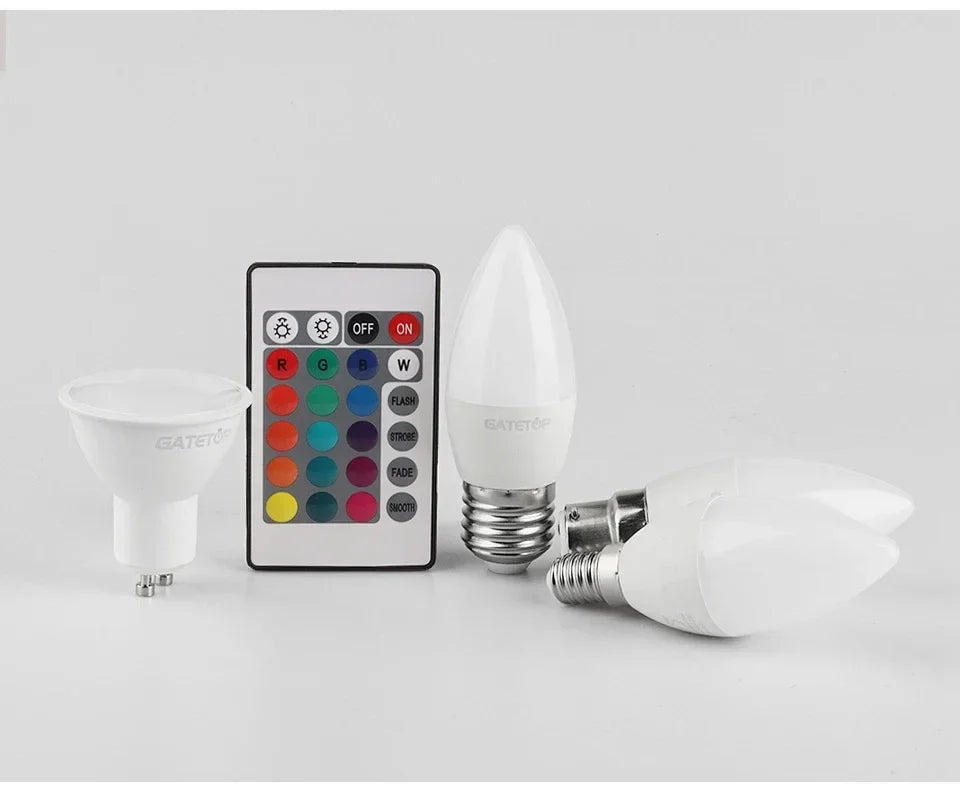 Smart RGBW LED Bulbs and Tubes Spotlight E27 GU10 E14 B22 with Infrared Remote Control for Family Party Decoration