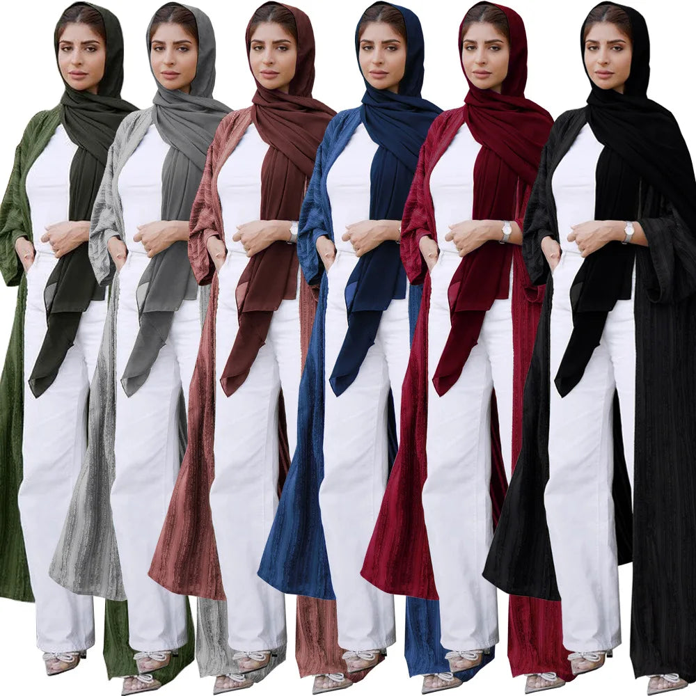 Uni Fashion Muslim Kimono Abaya Solid Striped Retro Ethnic Cardigan Robe Dubai Middle Eastern Saudi Arabia Eid Clothes 2025.