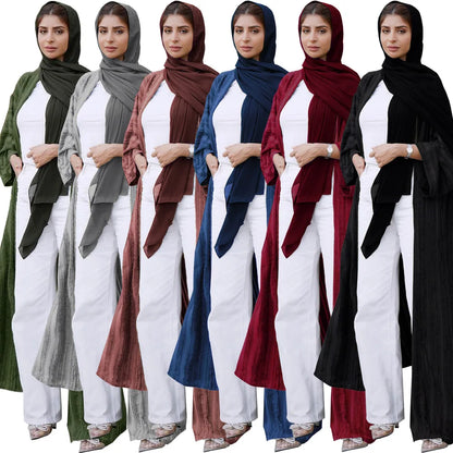 Uni Fashion Muslim Kimono Abaya Solid Striped Retro Ethnic Cardigan Robe Dubai Middle Eastern Saudi Arabia Eid Clothes 2025.